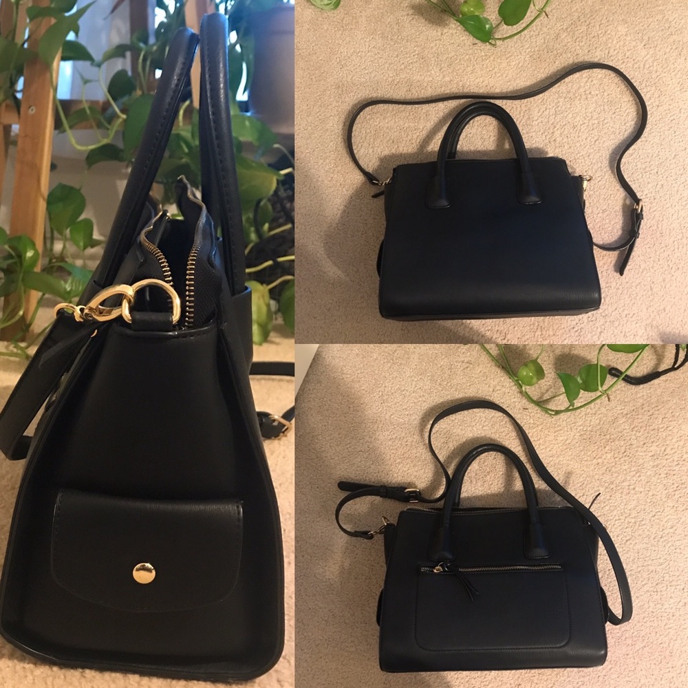 Black faux leather crossbody business bag purse